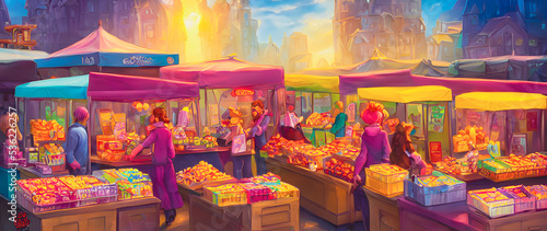 Artistic concept painting of a outdoor marketplace , background illustration.