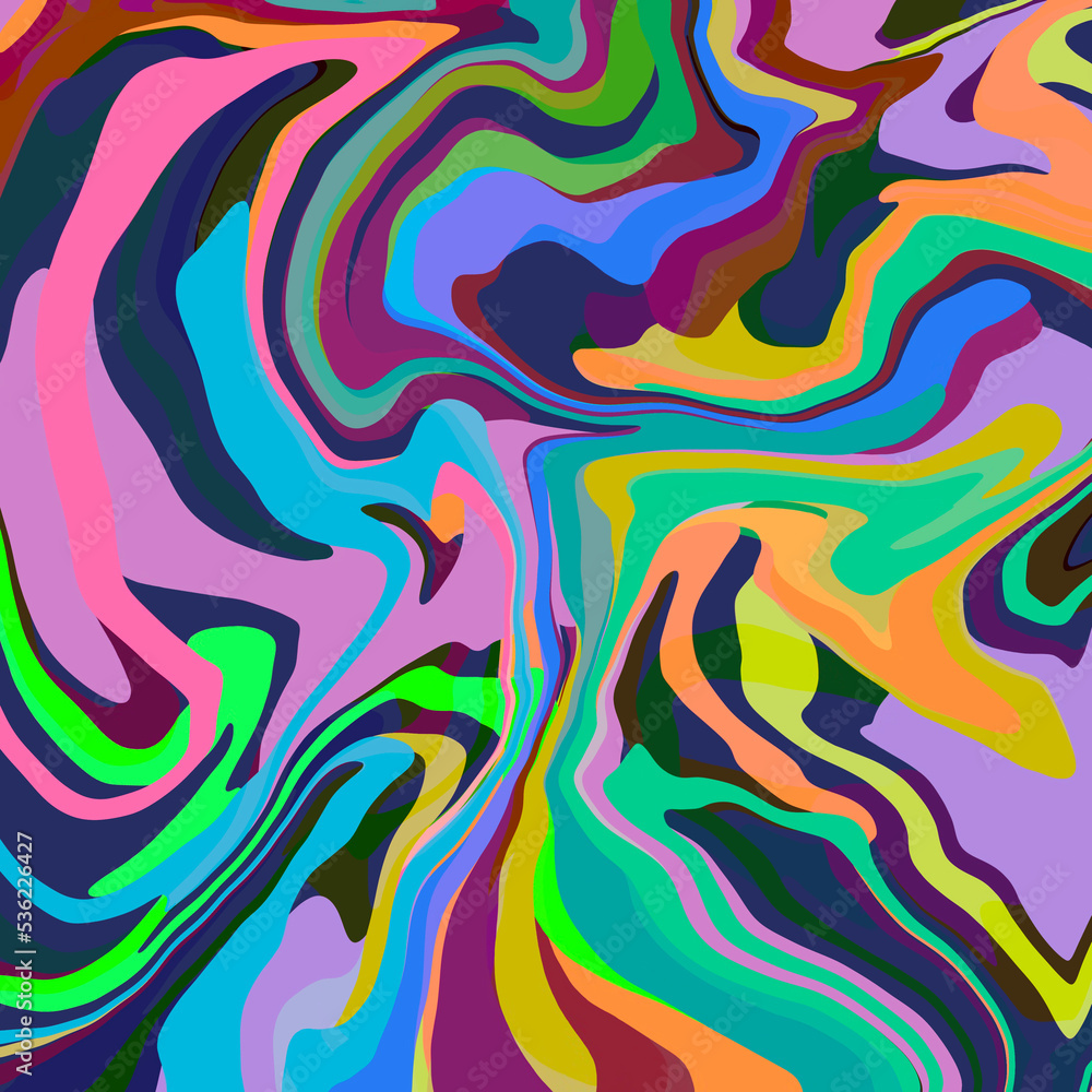 Abstract vibrant colored wavy stripes layered pattern