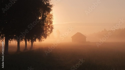 Amazing landscape shot on the border of Russia and Ukraine, peaceful morning mist photo