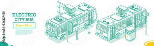 Isometric Electric Bus on Charging Station.