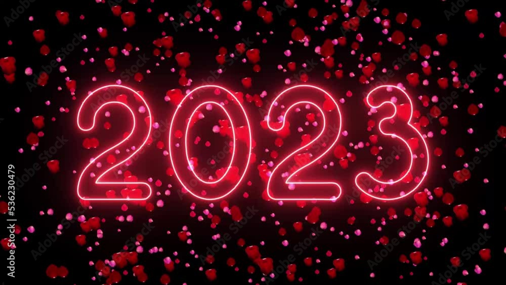 Text 2023 neon and sparkles animation Isolated on black background, 2023 new year, design template Happy New Year concept Holiday animate card Text 2023 neon and sparkles animation Isolated on black background, 2023 new year, design template Happy New Year concept Holiday animate card