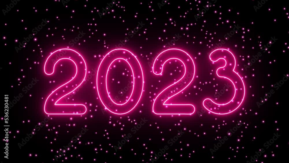 Text 2023 neon and sparkles animation Isolated on black background, 2023 new year, design template Happy New Year concept Holiday animate card Text 2023 neon and sparkles animation Isolated on black background, 2023 new year, design template Happy New Year concept Holiday animate card