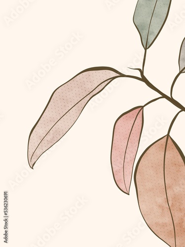Interior poster. Poster with leaves. Lineart. minimalistic illustration