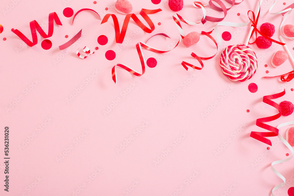 birthday background with red and pink paper birthday decotations