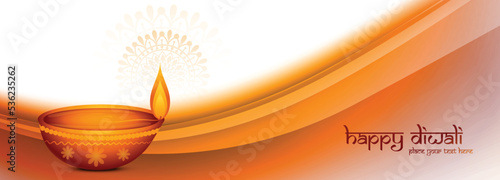Elegant happy diwali banner card design with wave