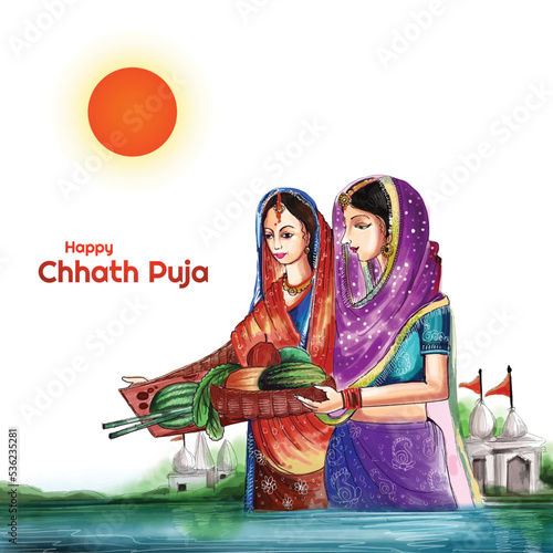 Indian women for happy chhath puja card background photo