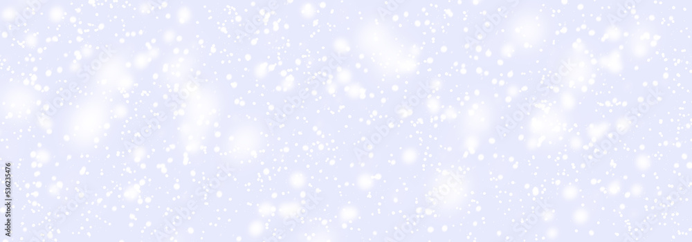 Abstract snowfall in heaven. Falling white snow winter on light blue sky background. Sweet pastel soft color