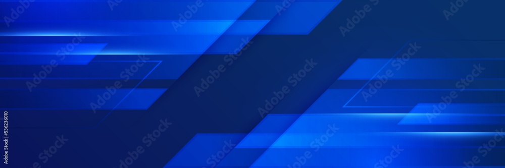 Obraz premium Blue abstract vector long banner background. Modern abstract gradient dark navy blue banner background. Design for poster, template on web, backdrop, brochure, flyer, landing page, and webinar