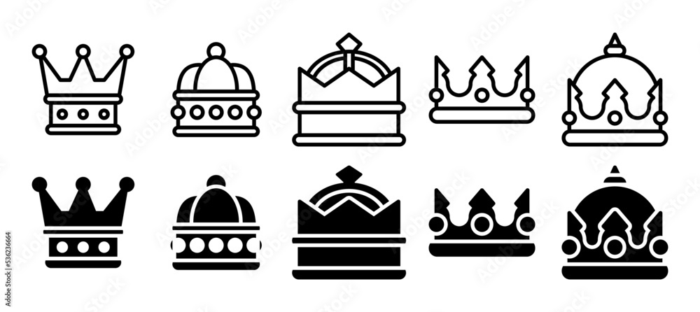 Crown icon set. Crown sign collection. Vector illustration with a different style