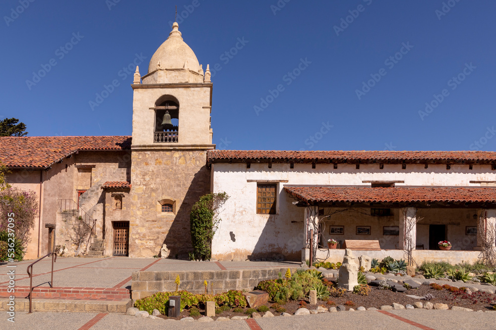 courtyard of the Carmel Mission Basilica, the mission of San Carlos Borromeo, founded in 1770 by Junipero Serra, Carmel-by-the-Sea, California USA