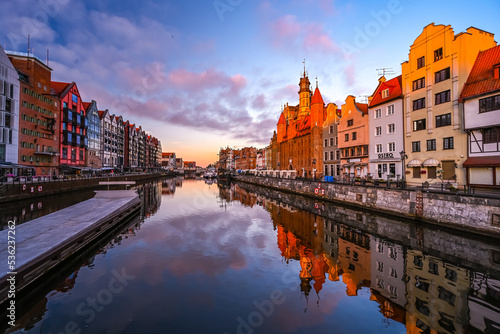 Amazing sunrise in the early morning, old town of Gdansk, old town in Poland.