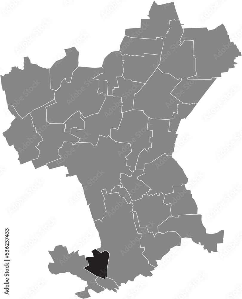 Fototapeta premium Black flat blank highlighted location map of the GITTER DISTRICT inside gray administrative map of Salzgitter, Germany