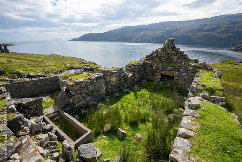 Old ruins of a blackhouse on the Isle of Harris in the Outer Hebrides Scotland