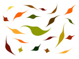 Colorful whimsical falling leaves, autumn colors. Leaf pattern. Isolated vector illustration, transparent background. Asset for montage, texture, wrapping paper or banner.