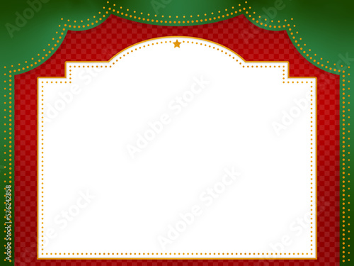 昔の劇場風フレーム・背景素材／赤×緑（横向き）