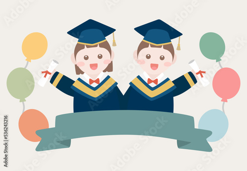 어린이 유치원 졸업식 일러스트 라벨 이미지