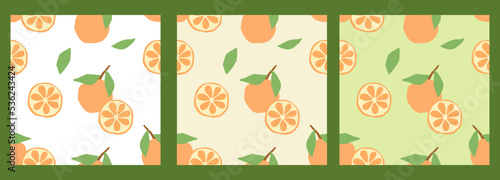 Set of light abstract seamless pattern with oranges in flat style. Vector wallpaper perfect for textiles or surface design