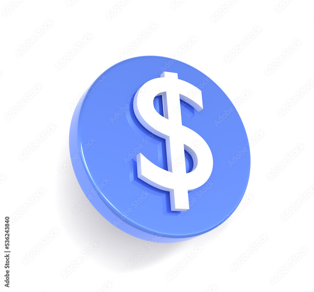 Dollar icon. Concept of finance, bank currency, investment, wealth. Blue round coin with money sign isolated on white background. Online payment, digital cost saving success Dollar icon. Concept of finance, bank currency, investment, wealth. Blue round coin with money sign isolated on white background. Online payment, digital cost saving success