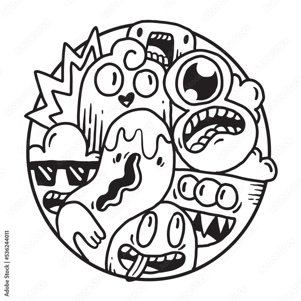 Fototapeta premium Cute Monster Doodle in Circle