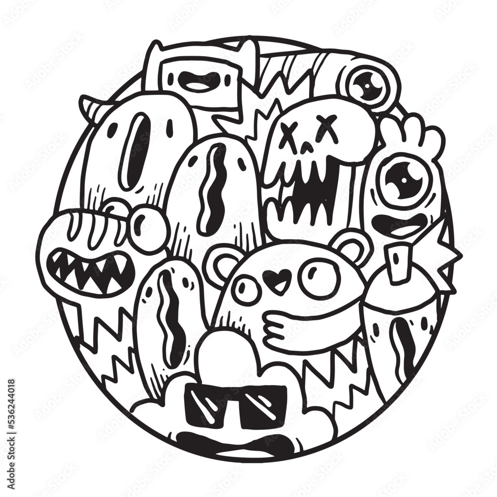 Fototapeta premium Cute Monster Doodle in Circle