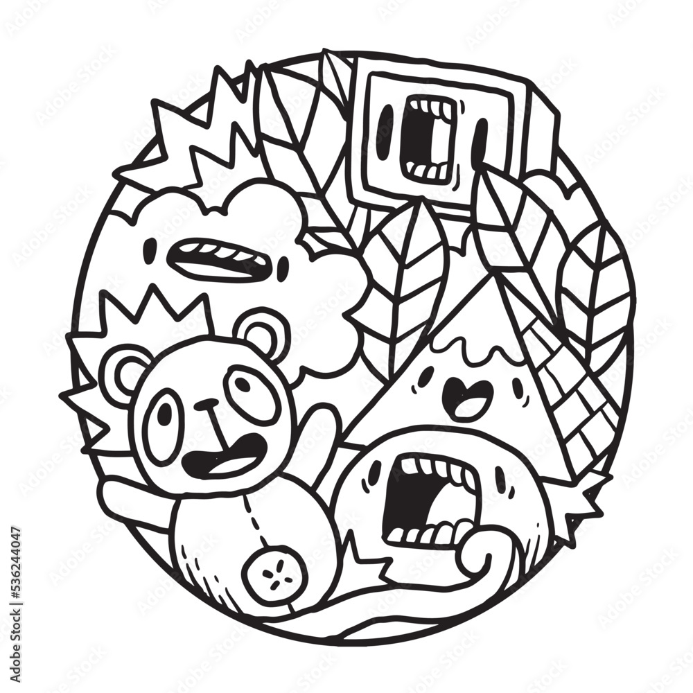 Fototapeta premium Cute Monster Doodle in Circle