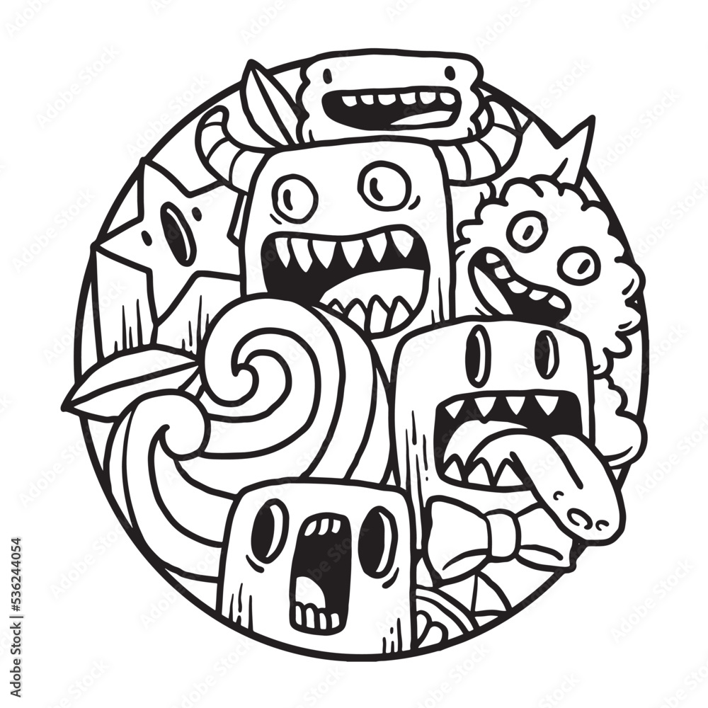 Cute Monster Doodle in Circle Cute Monster Doodle in Circle
