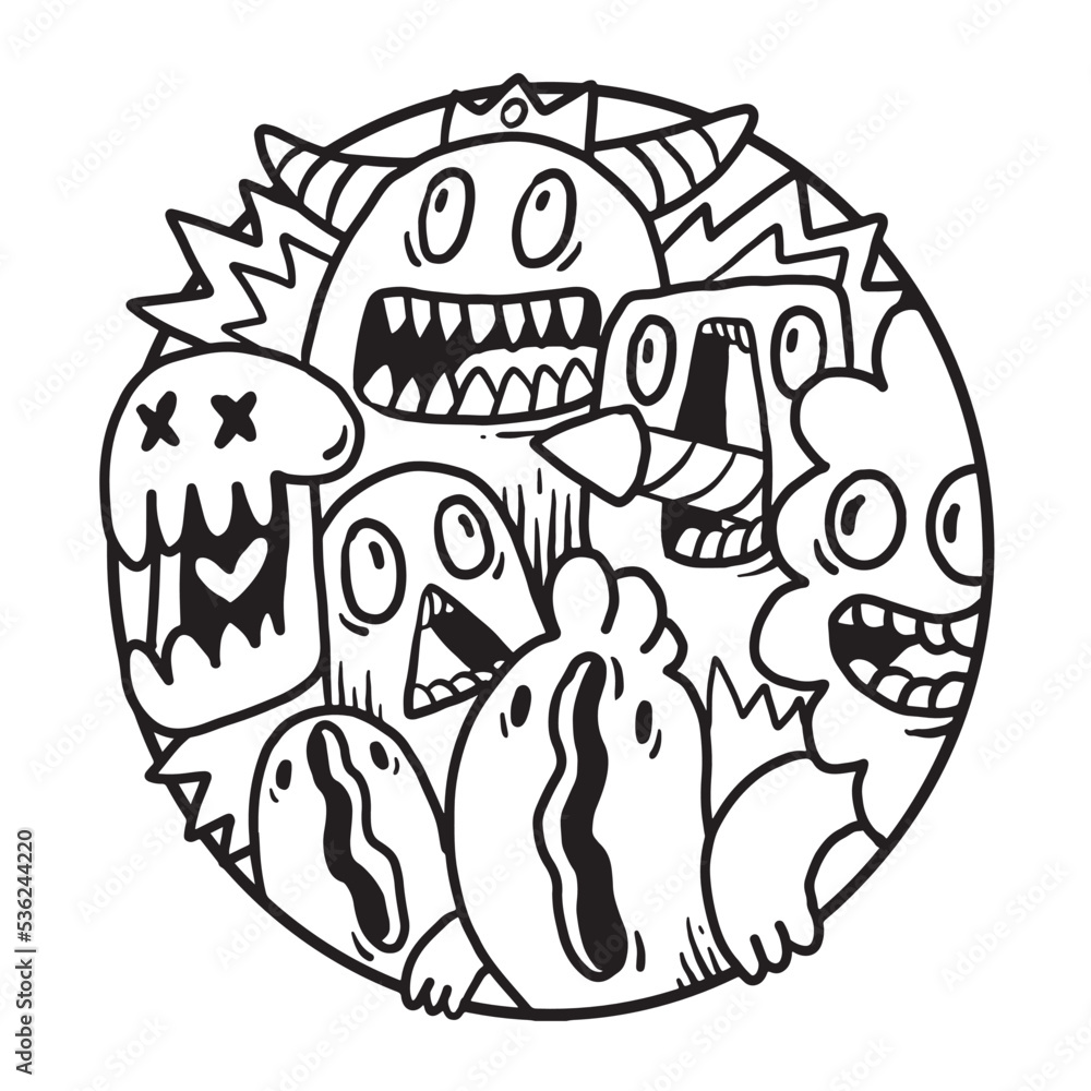 Fototapeta premium Cute Monster Doodle in Circle