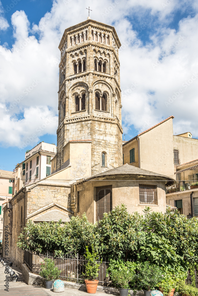 View at the Bell tower of San Agostino church in the streets of Genova - Italy