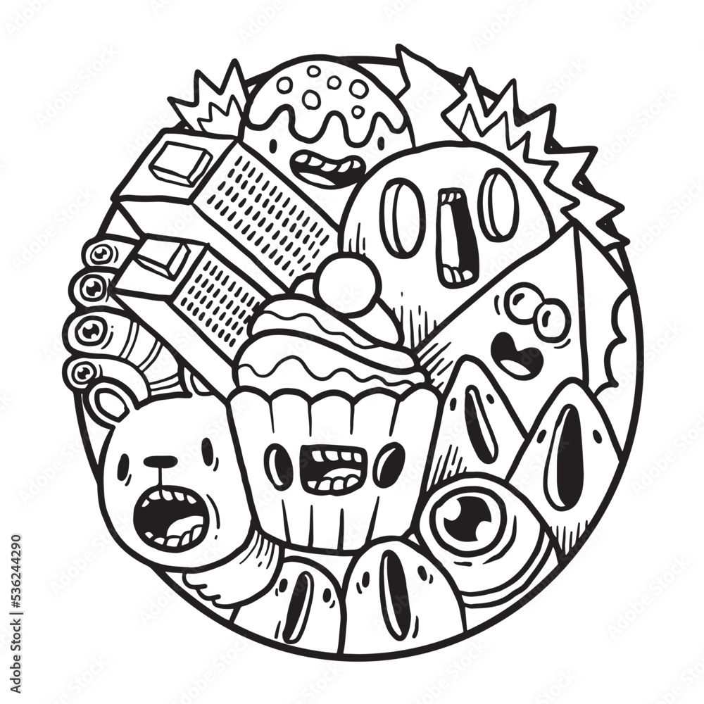 Cute Monster Doodle in Circle