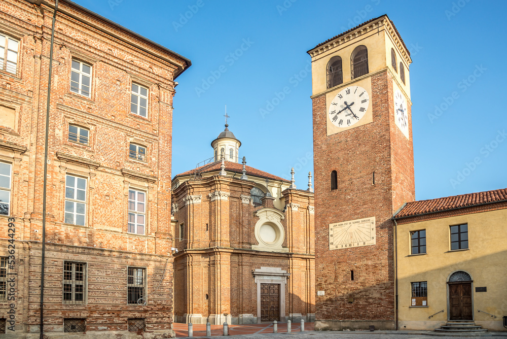 View at the Church and bell tower in Riva presso Chieri village - Italy
