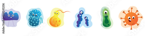Set of different bacteria, germs and viruses on white background