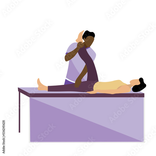 Physiotherapist working with female patient on white background