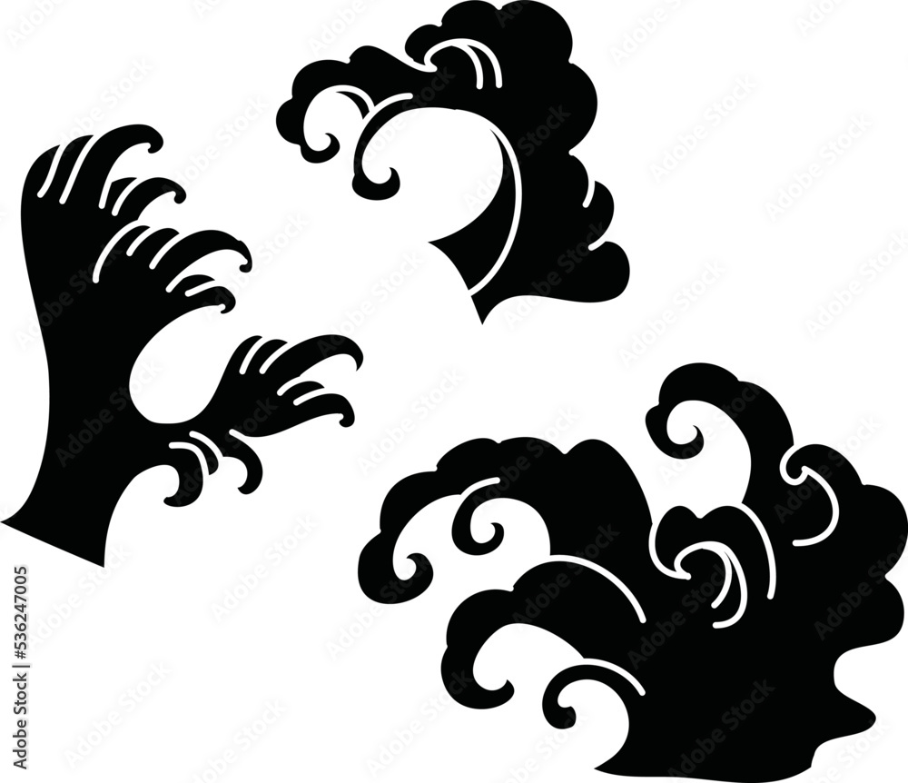 Japanese wave tattoo design isolate vector.Chinese cloud vector for