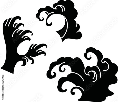 Japanese wave tattoo design isolate vector.Chinese cloud vector for coloring book and printing on white background.