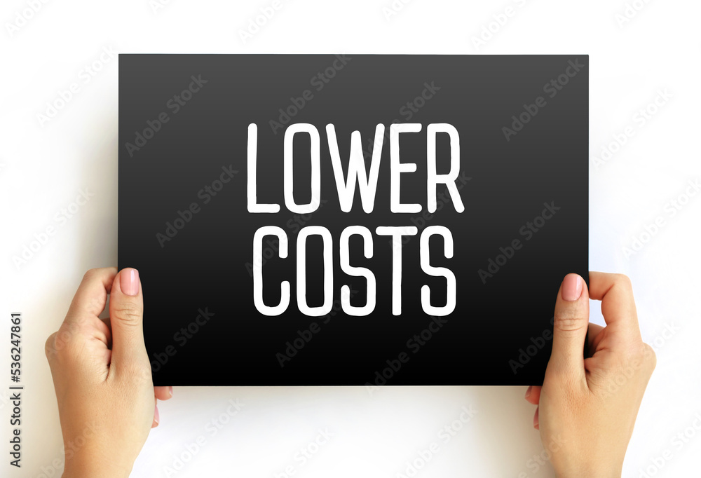 Lower Costs text on card, concept background Lower Costs text on card, concept background