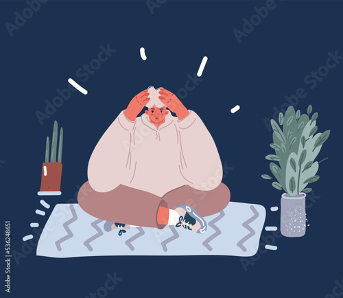 Cartoon vector illustration of Young depressed male character sitting on the floor, mental health issues