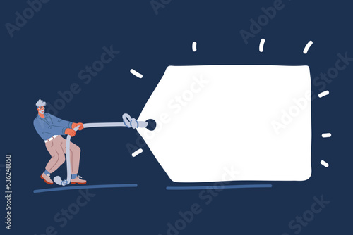 Cartoon vector illustration of Tug of war, hands pulling rope to opposite sides, business tug banner