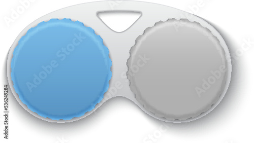 Eye lens container closed blue gray circle box top view realistic vector illustration