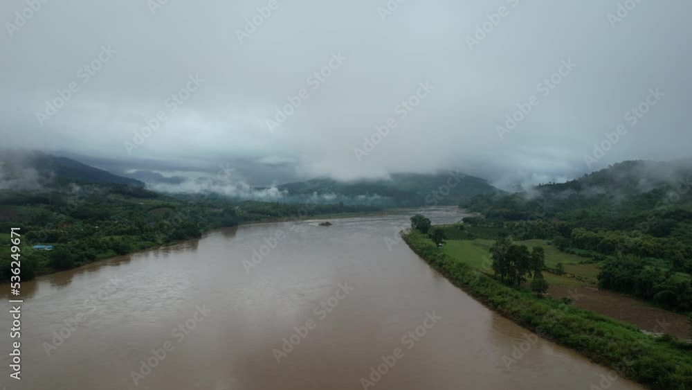 Aerial view of the Mekong river and nature views by drone Aerial view of the Mekong river and nature views by drone
