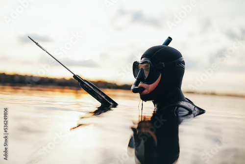 Quadro su tela Diver hunting for fish using a speargun