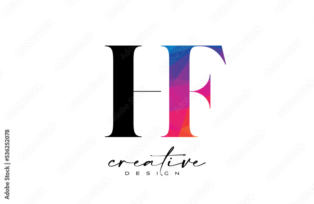 HF Letter Design with Creative Cut and Colorful Rainbow Texture HF Letter Design with Creative Cut and Colorful Rainbow Texture