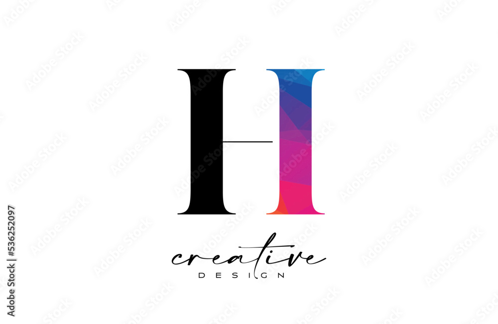 HI Letter Design with Creative Cut and Colorful Rainbow Texture HI Letter Design with Creative Cut and Colorful Rainbow Texture