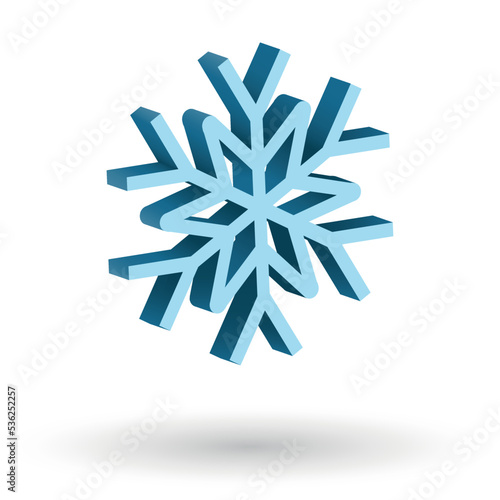 3d vector snowflakes isolated on white background. Original snowflake with shadow. Vector