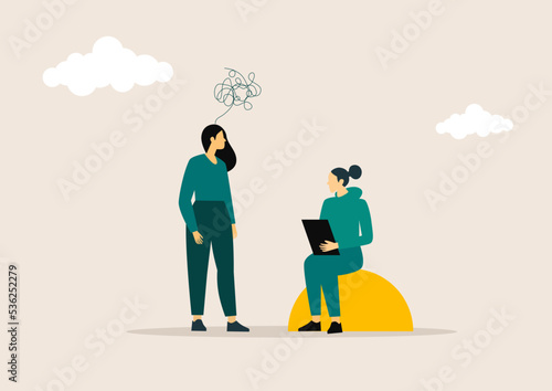 Woman psychologist work with a teenage girl. Psychological health vector illustration concept.