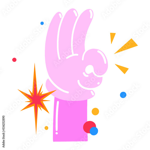 Vector illustration hand okay, bright hand drawn, Abstract comic icon, flat cartoon character in children's style