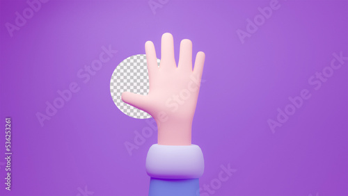 3D Cartoon illustration hand gesture saying hello open five finger , 3d render illustration