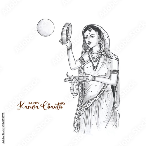 Happy Karwa Chauth festival background with Indian woman design