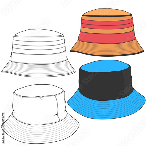 Bucket hat vector illustration flat sketches template. hand drawn sketches.