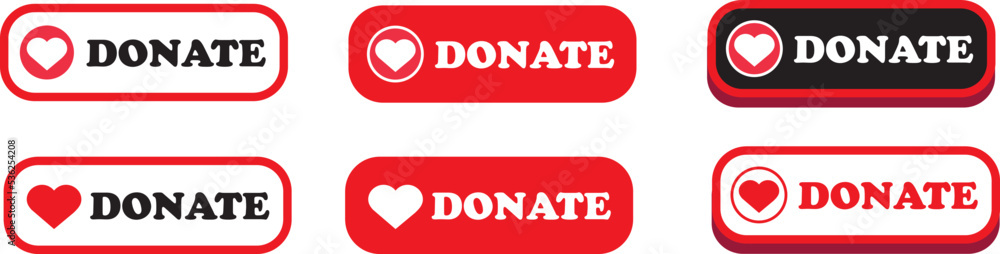 Donate web button. Red button with heart. Symbol of financial aid isolated on white background. Vector illustration. Donate web button. Red button with heart. Symbol of financial aid isolated on white background. Vector illustration.