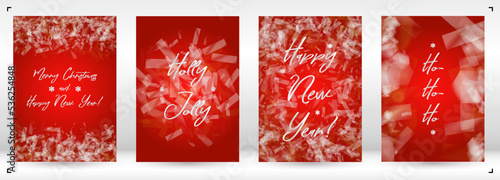 Vector Merry Christmas and New Year Card Collection with Magical Bokeh Lights Sparkle Confetti. Shiny Glitter Christmas Party Print Collection. Winter Sparkle Snowfall Design for Holiday's Poster.